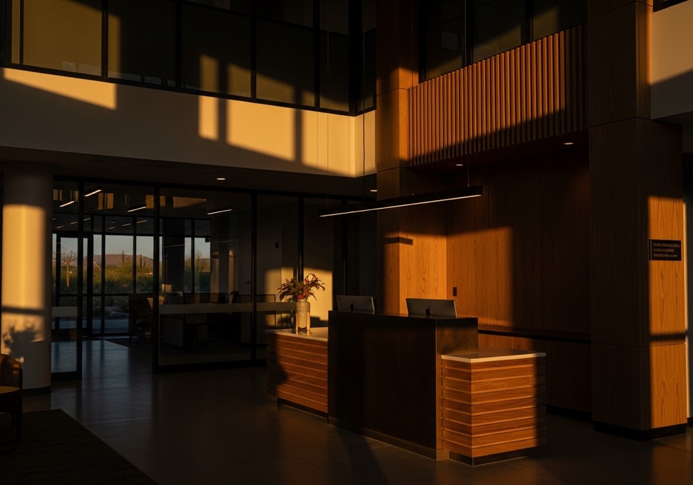 Contemporary office reception lobby